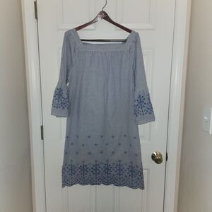 IZOD Womens Navy AND white 100% Cotton Seersucker Dress Embroidery Size M
